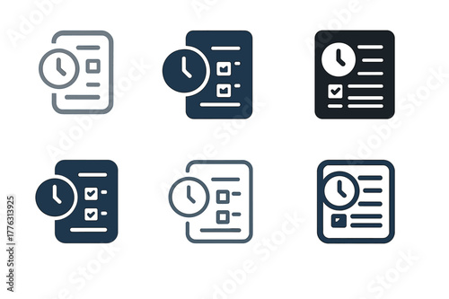 Diverse Online Exam Logos. Online exams. Set Logo of Online exams: timer clock on digital test interface. Icon set. harmonious logo variations of the same