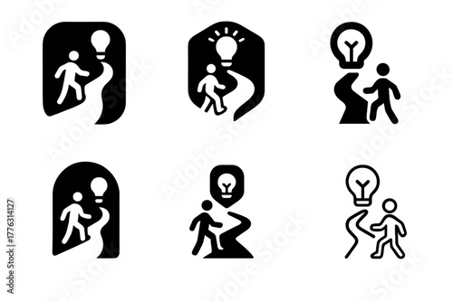 Career Path Logos. Creating an effective career development plan. Icon set. Set Logo of creating an effective career development plan: person walking path