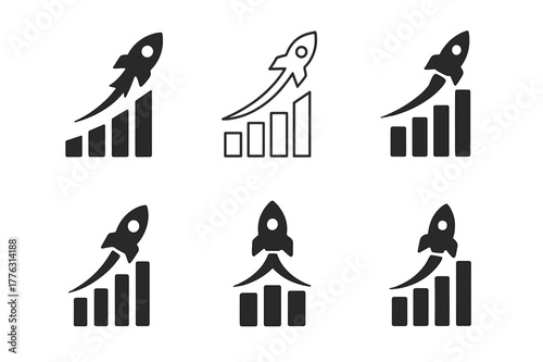 Startup Logo Variations. Startups and innovation. Set Logo of startups and innovation: bar chart with upward arrow ignition. Icon set. harmonious