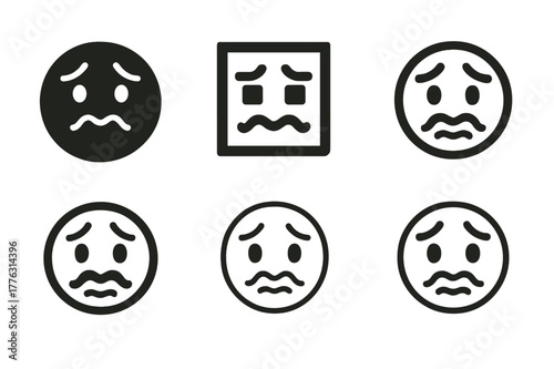 Anxious Expressions Logos. Anxious expression. Set Logo of Anxious expression: quivering lips and brows. harmonious logo variations of the same emblematic