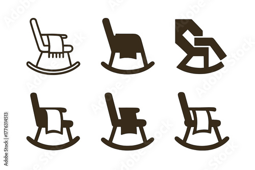 Retirement Life Logos. Life in retirement or senior years. Set Logo of Life in retirement or senior years: rocking chair with blanket. harmonious