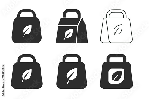 Lunch Bag Logos. Packing lunch. Set Logo of Packing lunch: Insulated lunch bag. Icon set. harmonious logo variations of the same emblematic concept, each with