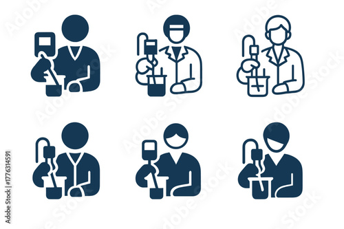 Laboratory Logo Variations. Laboratory assistants performing hands-on tasks. Set Logo of Laboratory assistants performing hands-on tasks: calibrating pH meter