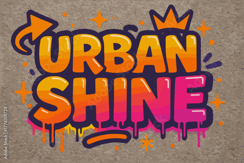 Bold Urban Graffiti. Urban Shine ? Graffiti Simplified: thick tilted bubble letters with dripping luminous