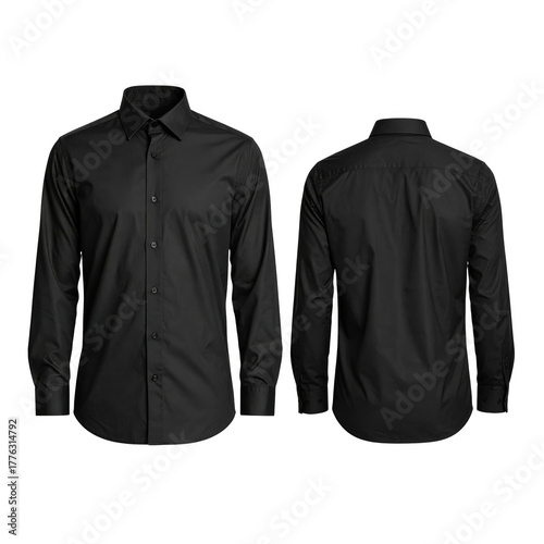 classic black button down shirt mockup with front and back views