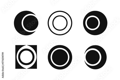 Eclipse Logo Variations. Maximum contrast. Set Logo of maximum contrast: solar eclipse ring. Icon set. harmonious logo variations of the same emblematic