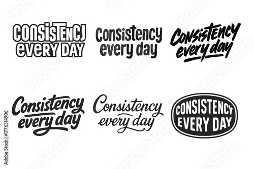 Harmonious Lettering Variations. Consistency every day. Set lettering. harmonious lettering variations of the same emblematic concept, each with different