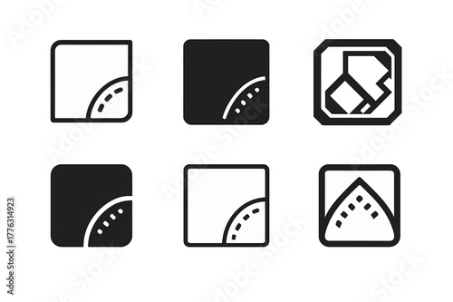 Pillowcase Seam Logos. Pillowcase seam. Set Logo of Pillowcase seam: stitched fabric edge detail. harmonious logo variations of the same emblematic concept,