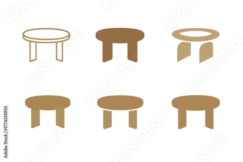 Natural Wood Logo Variations. Natural wood furniture and neutral tones in design. Set Logo of natural wood furniture and neutral tones in design: oak dining