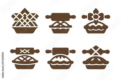 Homemade Baking Logos. Homemade baking. Set Logo of Homemade baking: rolling pin with pie pan. harmonious logo variations of the same emblematic concept, each