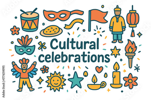 Cultural Celebration Doodles. Cultural celebrations. Hand-drawn doodle illustration of cultural celebrations.