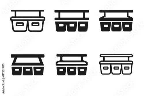 Overhead Storage Logo Variations. Using overhead storage racks in the garage. Set Logo of Using overhead storage racks in the garage: ceiling-mounted rack with