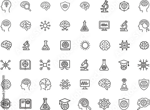 brain awareness line icons set. mental health, cognition, neuroscience, psychology vector illustration	