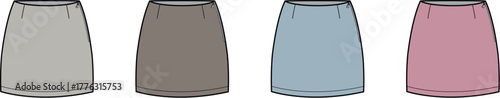 Versatile collection of minimalist long A-line skirts in multiple colors. Women's fashion apparel vector illustration set for wardrobe concepts
