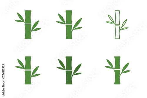 Asian Bamboo Logos. Asia. Set Logo of Asia: Bamboo stalks and leaves. Icon set. harmonious logo variations of the same emblematic concept, each with different
