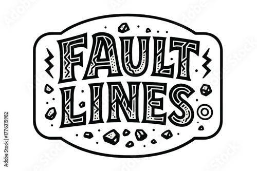 Fault Lines Typography. Fault Lines ? Decorative Display Lettering; playful stylized glyphs with inner crack/stripe patterns and dotted stress marks; arched