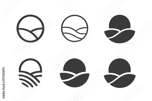 Nature-Inspired Logo Variations. Graphic design trends nature inspired design example. Set Logo of graphic design trends nature inspired design example: sun