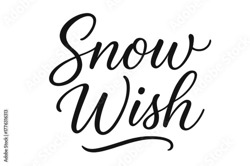 Snowy Script Elegance. Snow Wish ? Script Hand-Lettering: flowing brush script with soft curves and delicate