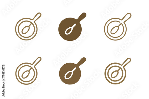 Rustic Kitchen Logos. Rustic kitchen. Set Logo of Rustic kitchen: skillet with wooden spoon. harmonious logo variations of the same emblematic concept, each