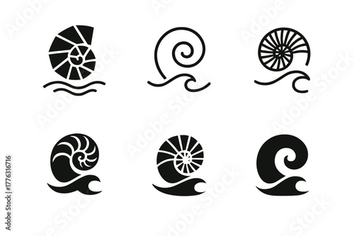 Nature-Inspired Logo Variations. Graphic design trends nature inspired design example. Set Logo of graphic design trends nature inspired design example: spiral