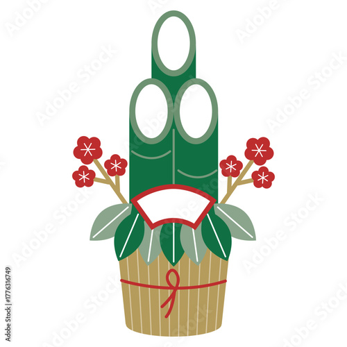 シンプルでかわいい竹と梅の門松のイラスト
