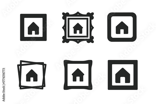 DIY Logo Variations. DIY home decor project. Set Logo of DIY home decor project: picture frame. harmonious logo variations of the same emblematic concept, each