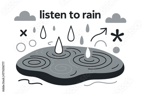 Rippled Pebble Harmony. Pebble ? Rain Pattern. Ripples overlap across a flat stone surface; droplets fall in calm rhythm. Caption ?listen to rain?. Modern flat