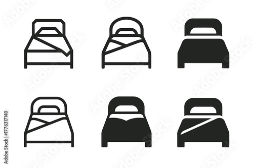 Harmony in Slumber. Peaceful slumber. Set Logo of Peaceful slumber: bed with neatly tucked blanket. Icon set. harmonious logo variations of the same emblematic
