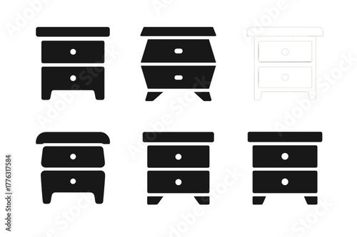 Drawer Logo Variations. Side table drawer. Set Logo of side table drawer: stacked drawers design. Icon set. harmonious logo variations of the same emblematic