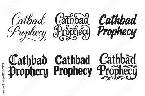 Artistic Lettering Variations. Cathbad Prophecy. Set lettering. harmonious lettering variations of the same emblematic concept, each with different artistic