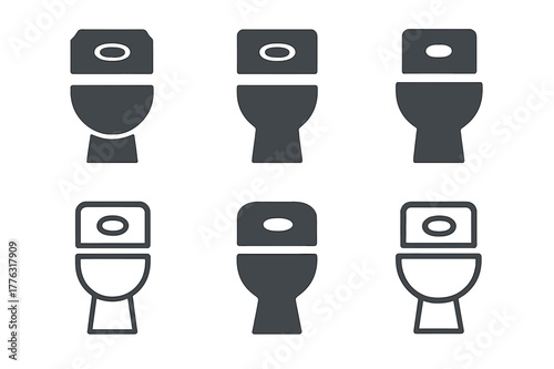 Toilet Installation Icons. Toilet installation guide. Icon set. Set Logo of toilet installation guide: cistern flush button. harmonious logo variations of the