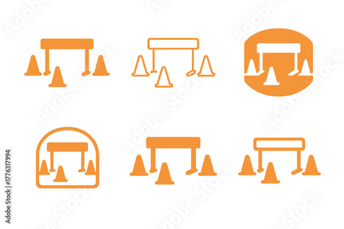 Summer Sports Day Logos. Summer sports day with outdoor games and activities. Set Logo of Summer sports day with outdoor games and activities: obstacle course