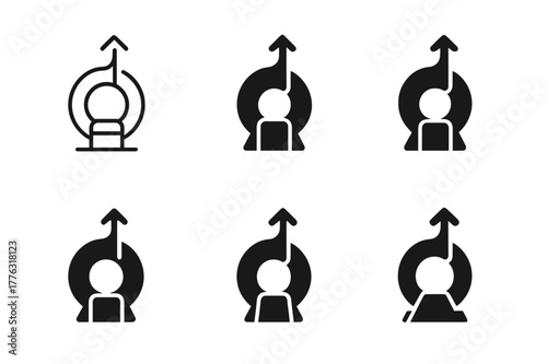 MRI Logo Variations. MRI machine. Set Logo of MRI machine: quench pipe with vent arrow. Icon set. harmonious logo variations of the same emblematic concept,