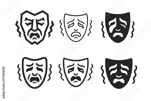 Fear Mask Logos. Fear mask. Set Logo of Fear mask: theatrical mask with tremor. harmonious logo variations of the same emblematic concept, each with different