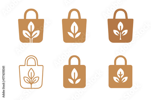 Ecology Logo Variations. Inspirational design with ecology materials trend. Set Logo of Inspirational design with ecology materials trend: cork fabric tote