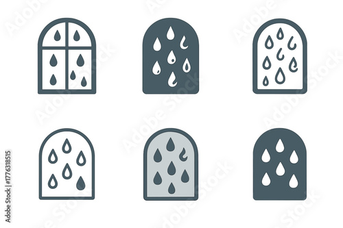 Rainy Mood Logos. Rainy mood illustration. Set Logo of Rainy mood illustration: windowpane with droplets. Icon set. harmonious logo variations of the same