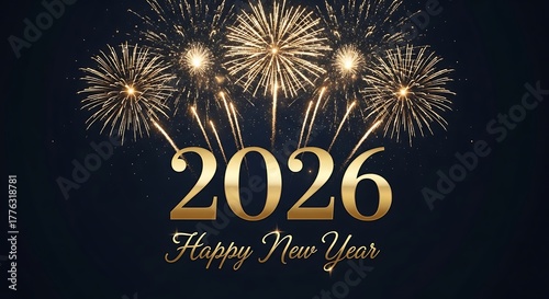 Golden 2026 happy new year with fireworks for festive celebration