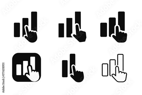 Poll Logo Variations. Poll and survey. Set Logo of Poll and survey: bar chart with tap cursor. harmonious logo variations of the same emblematic concept, each