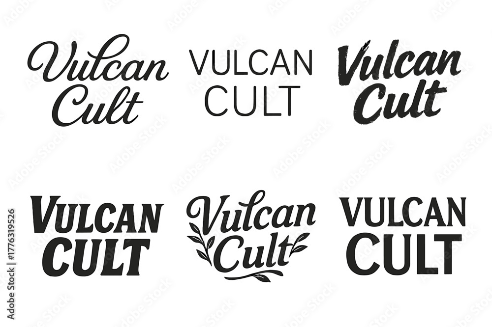 Fototapeta premium Vulcan Typography Grid. Vulcan Cult. Set lettering. harmonious lettering variations of the same emblematic concept, each with different artistic interpretation