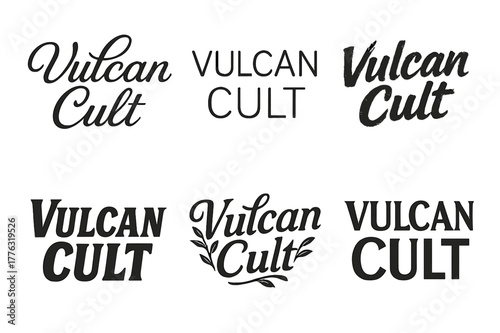 Vulcan Typography Grid. Vulcan Cult. Set lettering. harmonious lettering variations of the same emblematic concept, each with different artistic interpretation