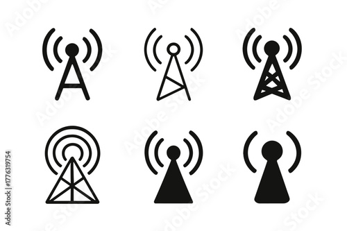 Broadcast Logo Variations. Content series branding. Set Logo of content series branding: broadcast tower radiating waves. Icon set. harmonious logo variations