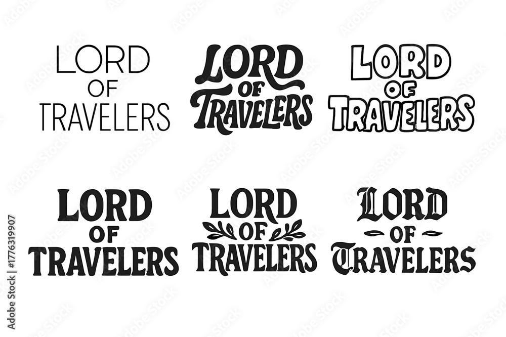 Obraz premium Creative Lettering Showcase. Lord of Travelers. Set lettering. harmonious lettering variations of the same emblematic concept (Modern minimal