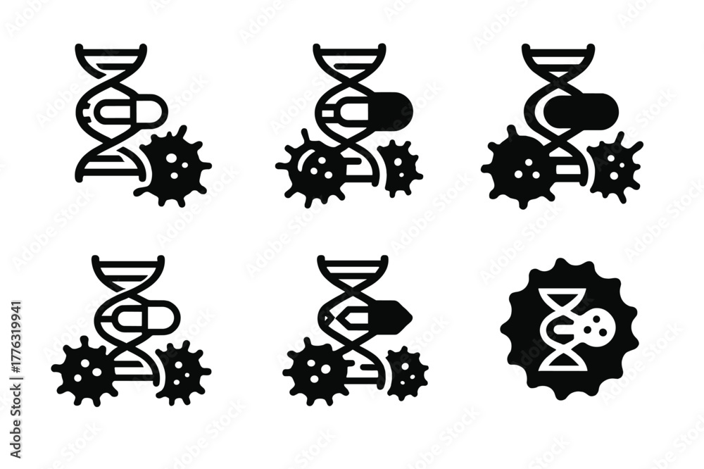 Fototapeta premium Nanomedicine Cancer Logos. Nanomedicine and its applications in cancer treatment. Set Logo of Nanomedicine and its applications in cancer treatment: DNA