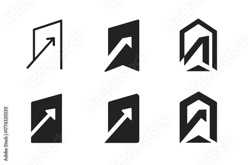 Empowerment Logo Variations. Creating opportunities. Set Logo of Creating opportunities: open doorway with rising arrow. harmonious logo variations of the same