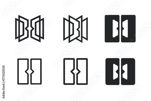 Kinetic Wall Logo Variations. Radical new takes on home automation and living spaces. Set Logo of kinetic wall partition: sliding panels that morph rooms. Icon