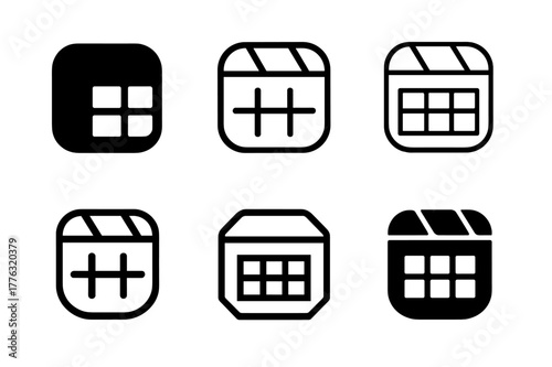 Logo Storyboard Icons. Reels and TikTok storyboard. Icon set. Set Logo of reels and TikTok storyboard: storyboard frame grid. harmonious logo variations of the