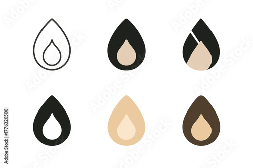 Beauty Blender Logos. Beauty blender and foundation. Set Logo of beauty sponge: teardrop blender with dewy droplet. Icon set. harmonious logo variations of the