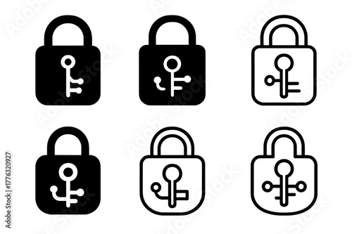 Cybersecurity Logo Variations. Cybersecurity protocols. Set Logo of cybersecurity protocols: encrypted key. Icon set. harmonious logo variations of the same