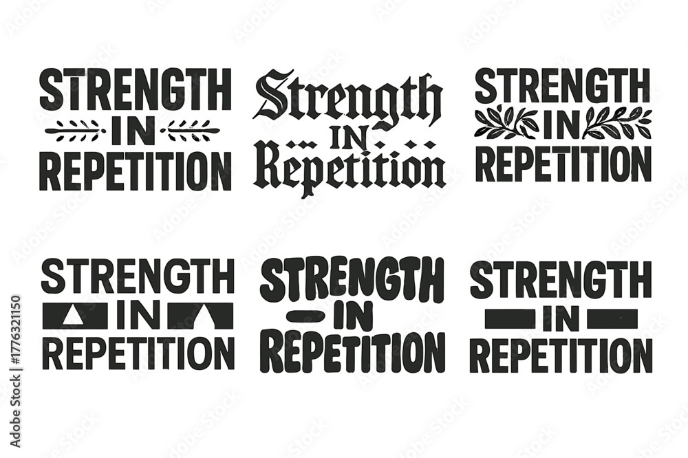 Fototapeta premium Emblematic Letter Variations. Strength in repetition. Set lettering. harmonious lettering variations of the same emblematic concept, each with different
