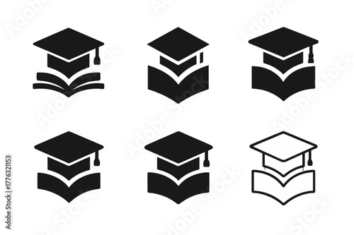 Impact Startups Logos. Social impact startups. Set Logo of Social impact startups: graduation cap over open book. Icon set. harmonious logo variations of the